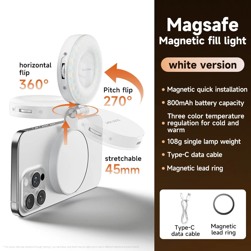 LED Selfie Fill Light for Magsafe Phone Adjustable Brightness Magsafe-Compatible Smartphone Vlog Photography Video Accessory