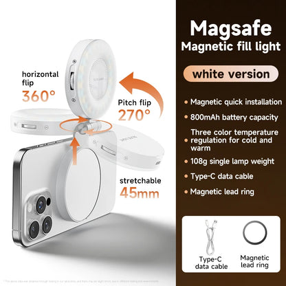 LED Selfie Fill Light for Magsafe Phone Adjustable Brightness Magsafe-Compatible Smartphone Vlog Photography Video Accessory