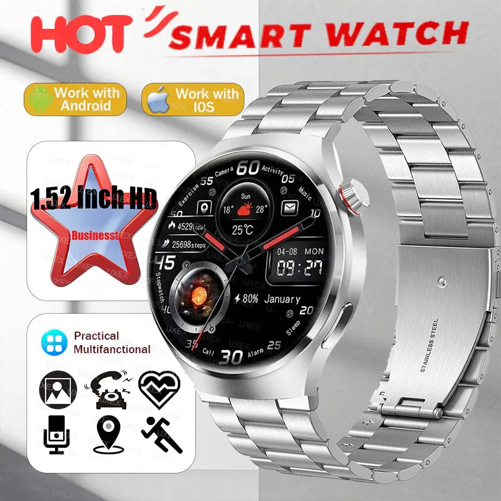 Businesst Men Smartwatches 1.52" HD Screen GPS Track Bluetooth Call Health Tracker Music Control Multifunction Smartwatches New