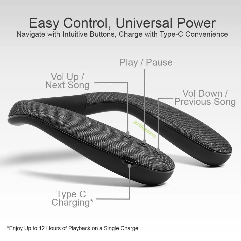 Neckband Bluetooth Speaker, Neck Bluetooth Speaker Wireless, Wearable Bluetooth Speaker System for Gaming Movies Music Ourdoor
