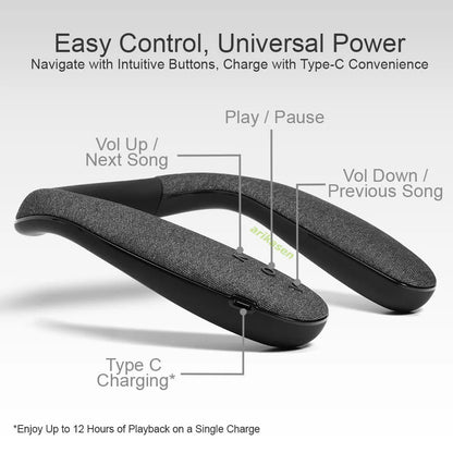 Neckband Bluetooth Speaker, Neck Bluetooth Speaker Wireless, Wearable Bluetooth Speaker System for Gaming Movies Music Ourdoor