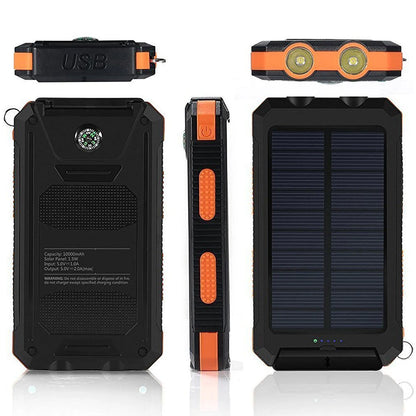 20000mAh Portable Solar Power Banks Outdoor Backup Power External Battery Pack with  LED Light Compass Powerbanks