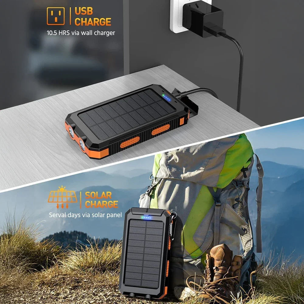 20000mAh Portable Solar Power Banks Outdoor Backup Power External Battery Pack with  LED Light Compass Powerbanks
