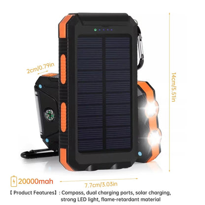 20000mAh Portable Solar Power Banks Outdoor Backup Power External Battery Pack with  LED Light Compass Powerbanks