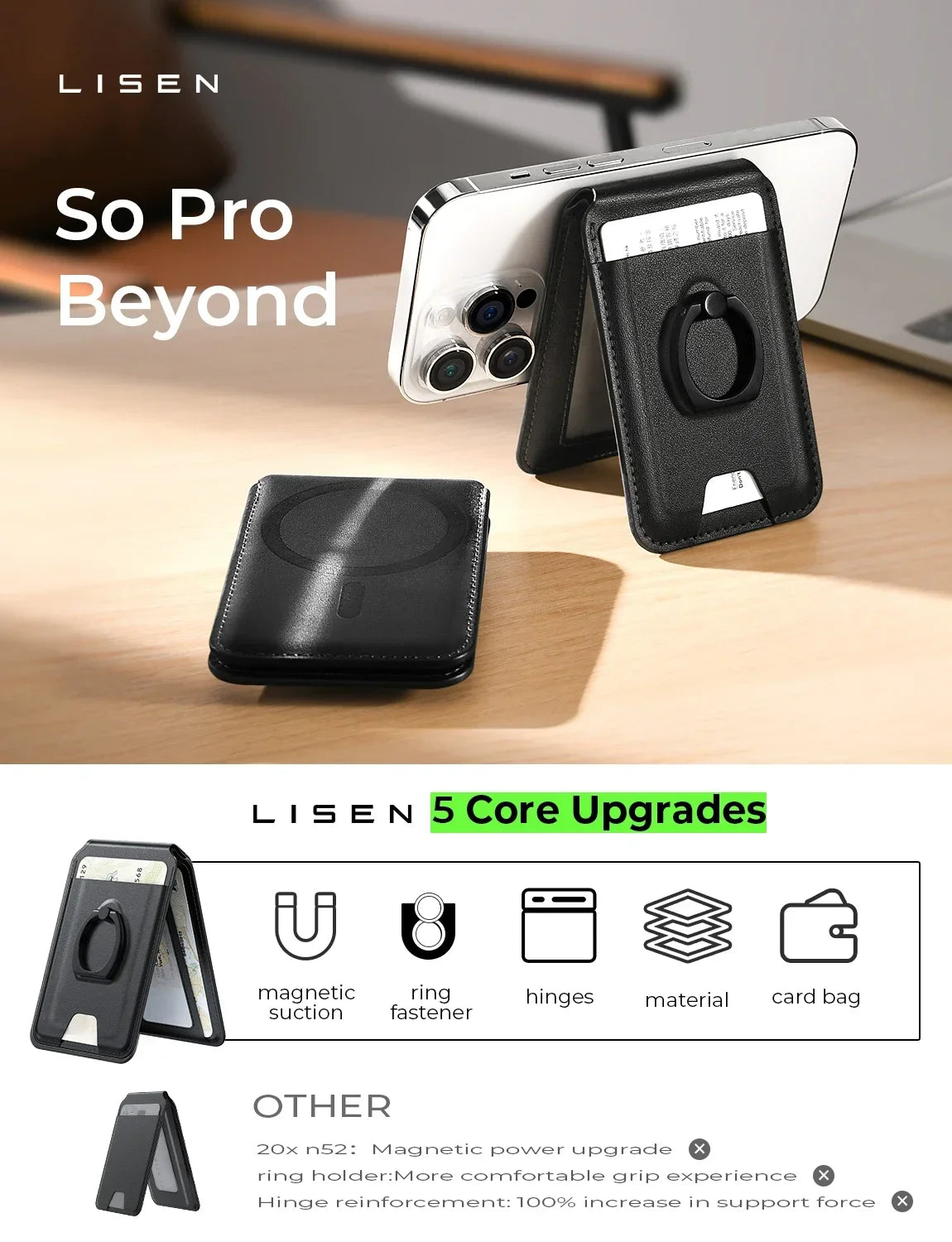 LISEN for Magsafe Wallet RFID [Strongest Magnetic]with Adjustable Magsafe Wallet Stand for IPhone 15/14/13 Fit Magsafe 3 Wallet