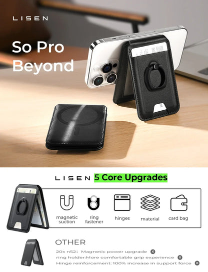LISEN for Magsafe Wallet RFID [Strongest Magnetic]with Adjustable Magsafe Wallet Stand for IPhone 15/14/13 Fit Magsafe 3 Wallet